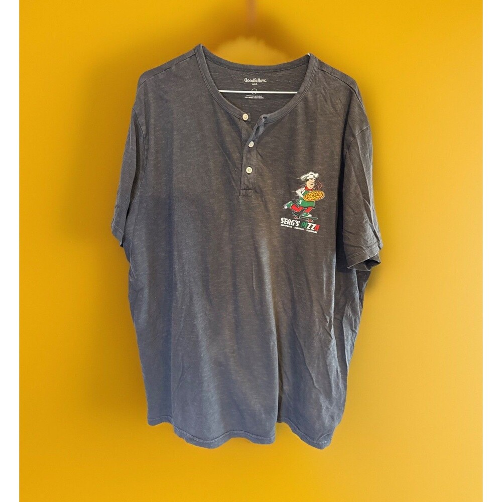 BIG & TALL Goodfellow Graphic Henley Shirt Grey XXL GUC